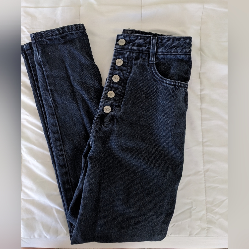 BONGO JEANS BLACK denim high waist button fly vintage faded skinny